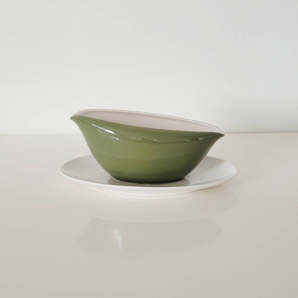 Vintage 1950s Kokura Ware Festival Gravy Boat Green White MCM